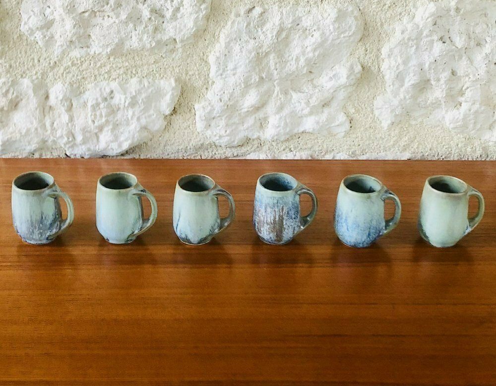 photo for sale Art Nouveau Flamed Stoneware Liquor Service From Denbac, Set Of 7