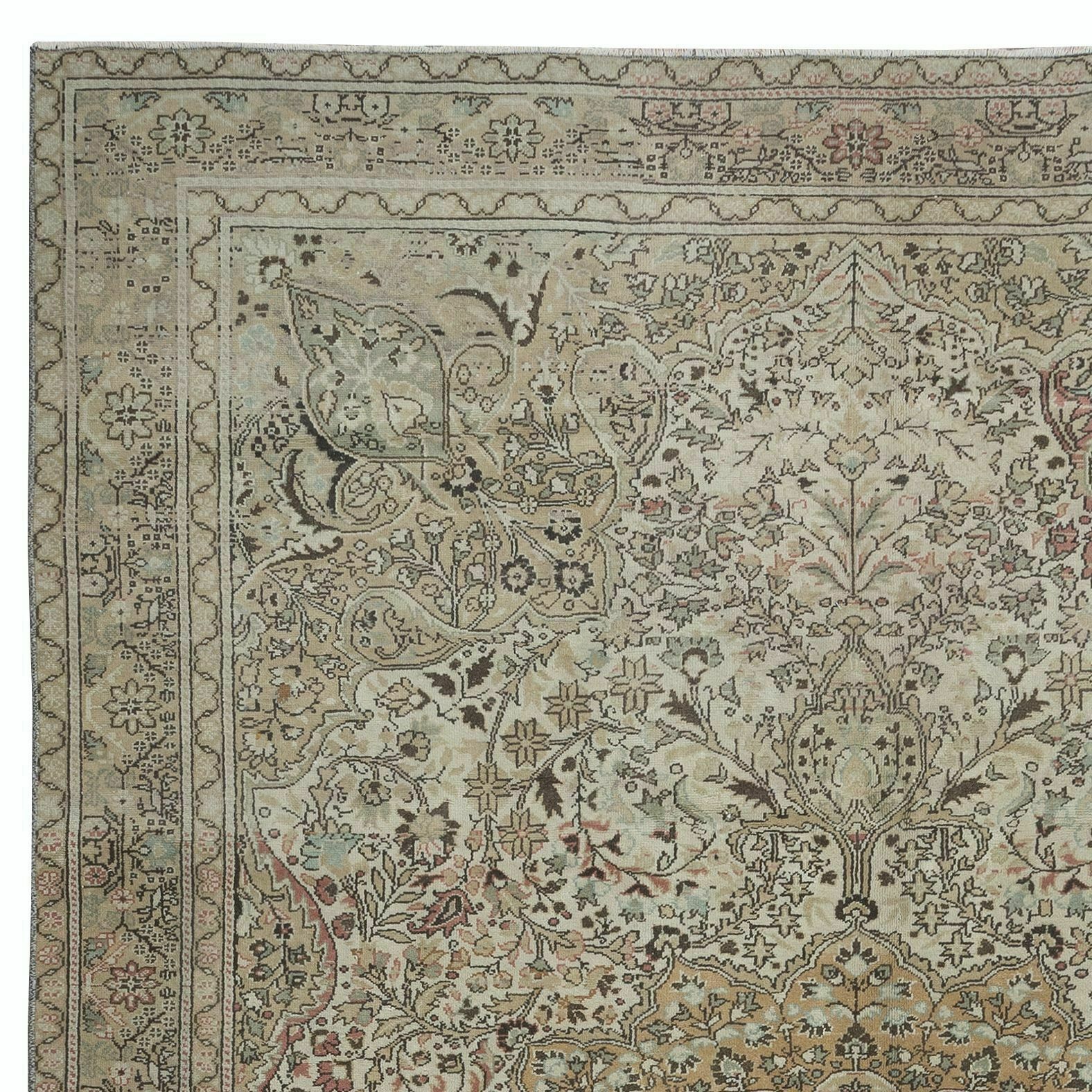 6.5x10 Ft Splendid Vintage Handmade Turkish Beige Area Rug With Medallion Design photo Textiles