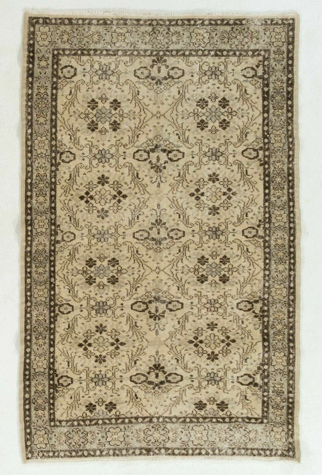 4x6.6 Ft Vintage Handmade Anatolian Rug With All Over Floral Design