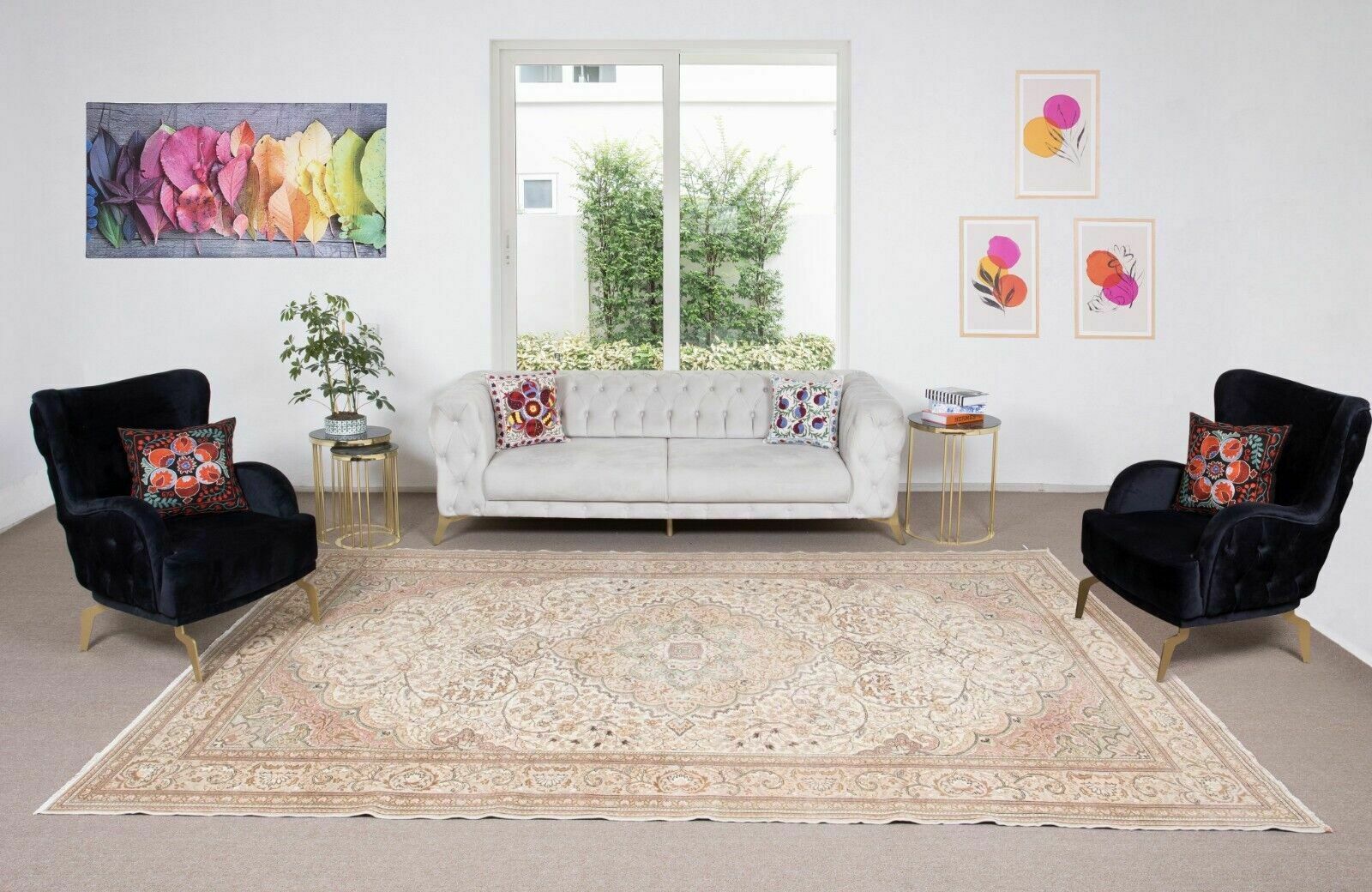 7.9x12 Ft Vintage Handmade Turkish Oushak Wool Area Rug With Medallion Design photo furniture