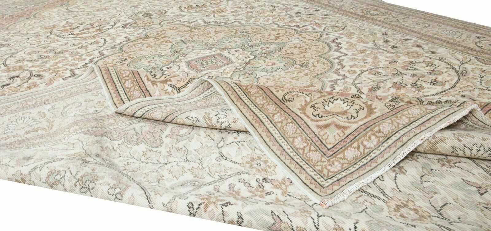 7.9x12 Ft Vintage Handmade Turkish Oushak Wool Area Rug With Medallion Design photo for sale