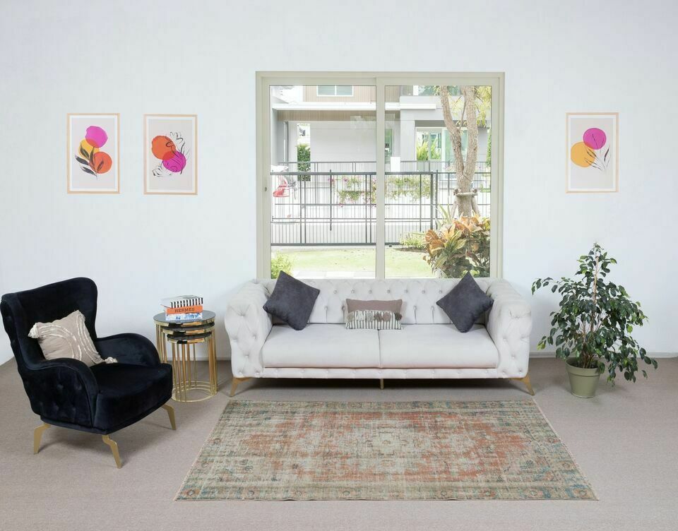 4.8x8.3 Ft Shabby Chic Vintage Handmade Anatolian Area Rug For Farmhouse Decor photo furniture