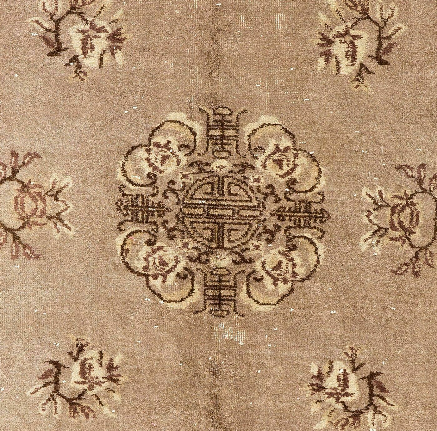 Art Deco Chinese Rug In Soft Faded Taupe, Brown And Beige Colors photo Textiles
