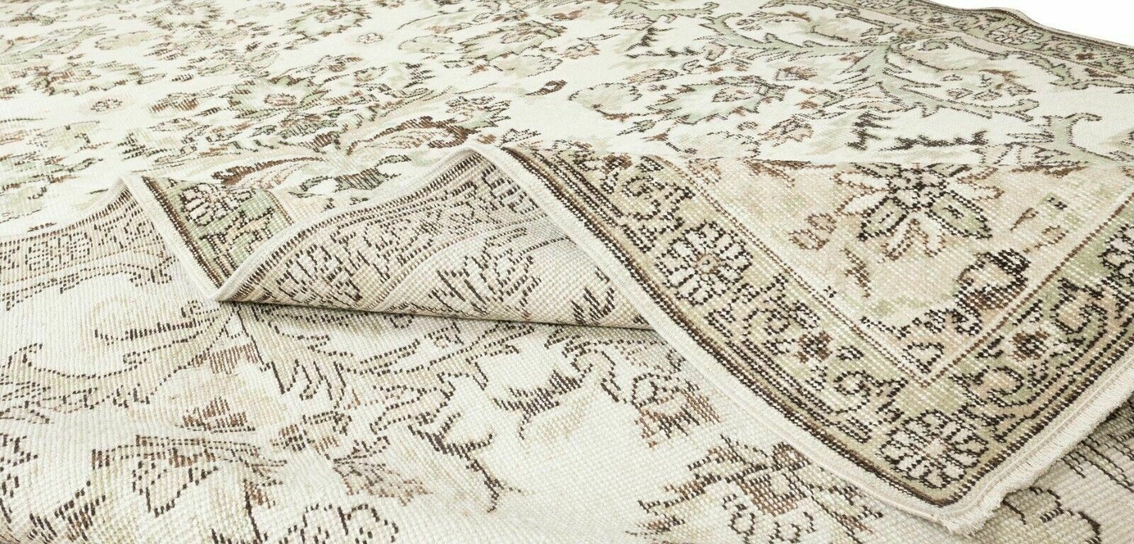 6.3x10.3 Ft Vintage Handmade Anatolian Oushak Wool Rug With Floral Garden Design photo for sale
