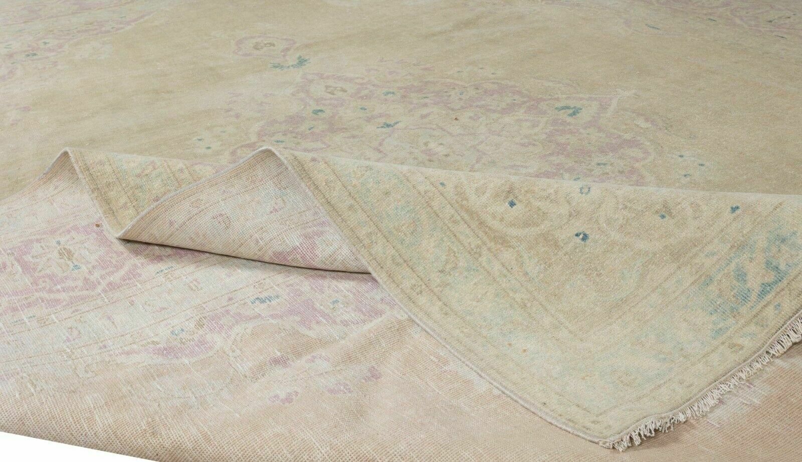8x10.6 Ft Vintage Hand Knotted Turkish Oushak Rug, Antique Washed Wool Carpet photo for sale