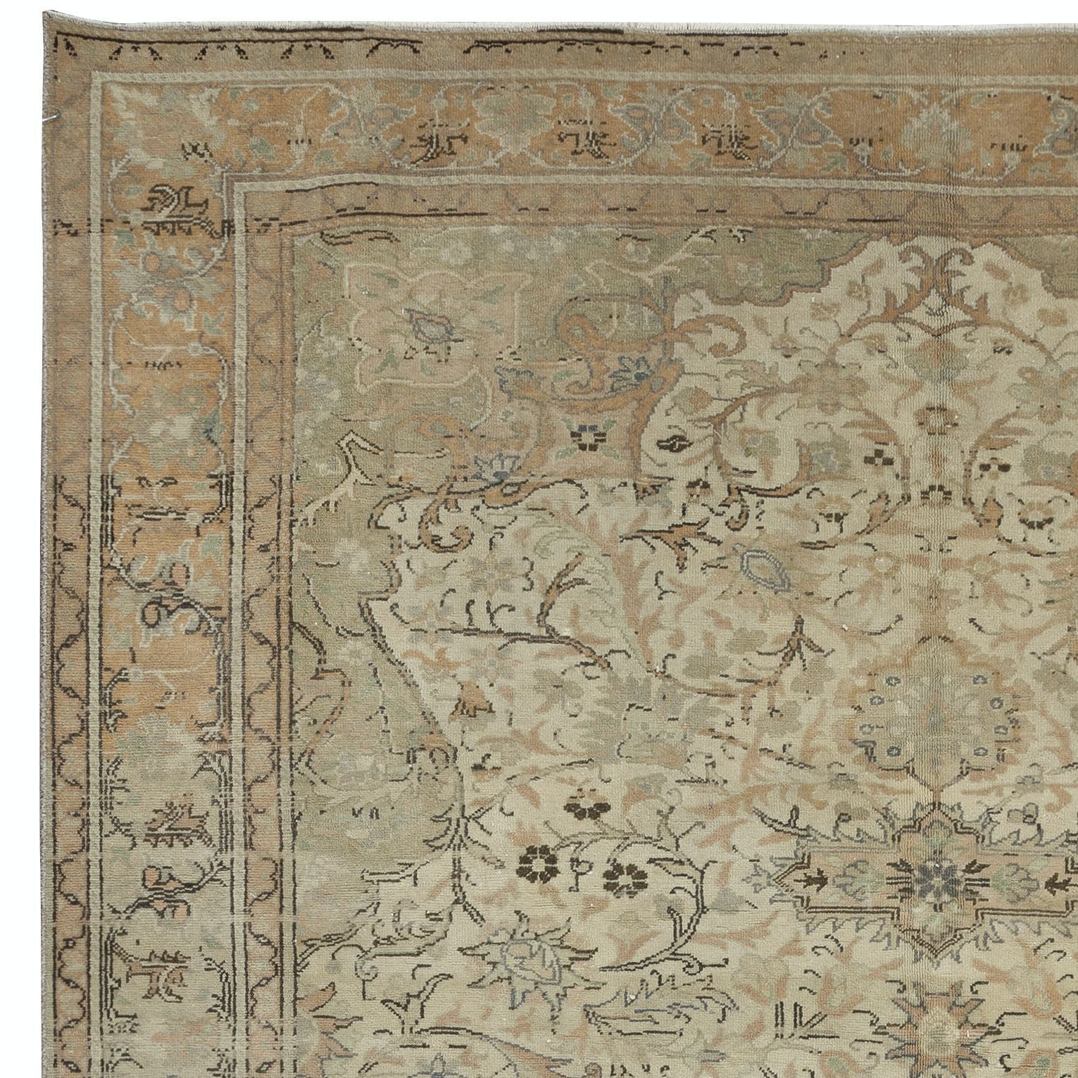 6.7x10 Ft Unique Vintage Handmade Rug In Beige, Faded Anatolian Oushak Carpet photo Textiles