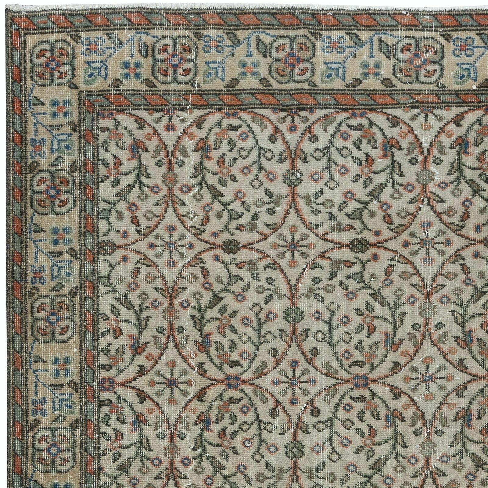 3.8x6.8 Ft Vintage Handmade Anatolian Rug In Beige With All Over Floral Design photo Textiles
