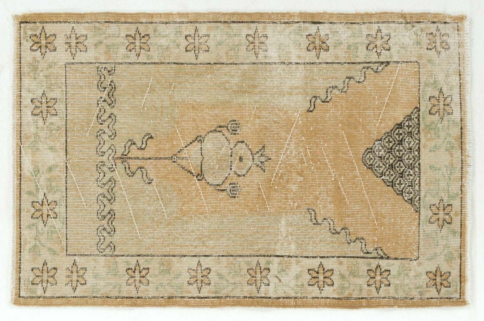 80x128 Cm Vintage Hand Knotted Turkish Prayer Rug In Beige And Ochre photo 252.0