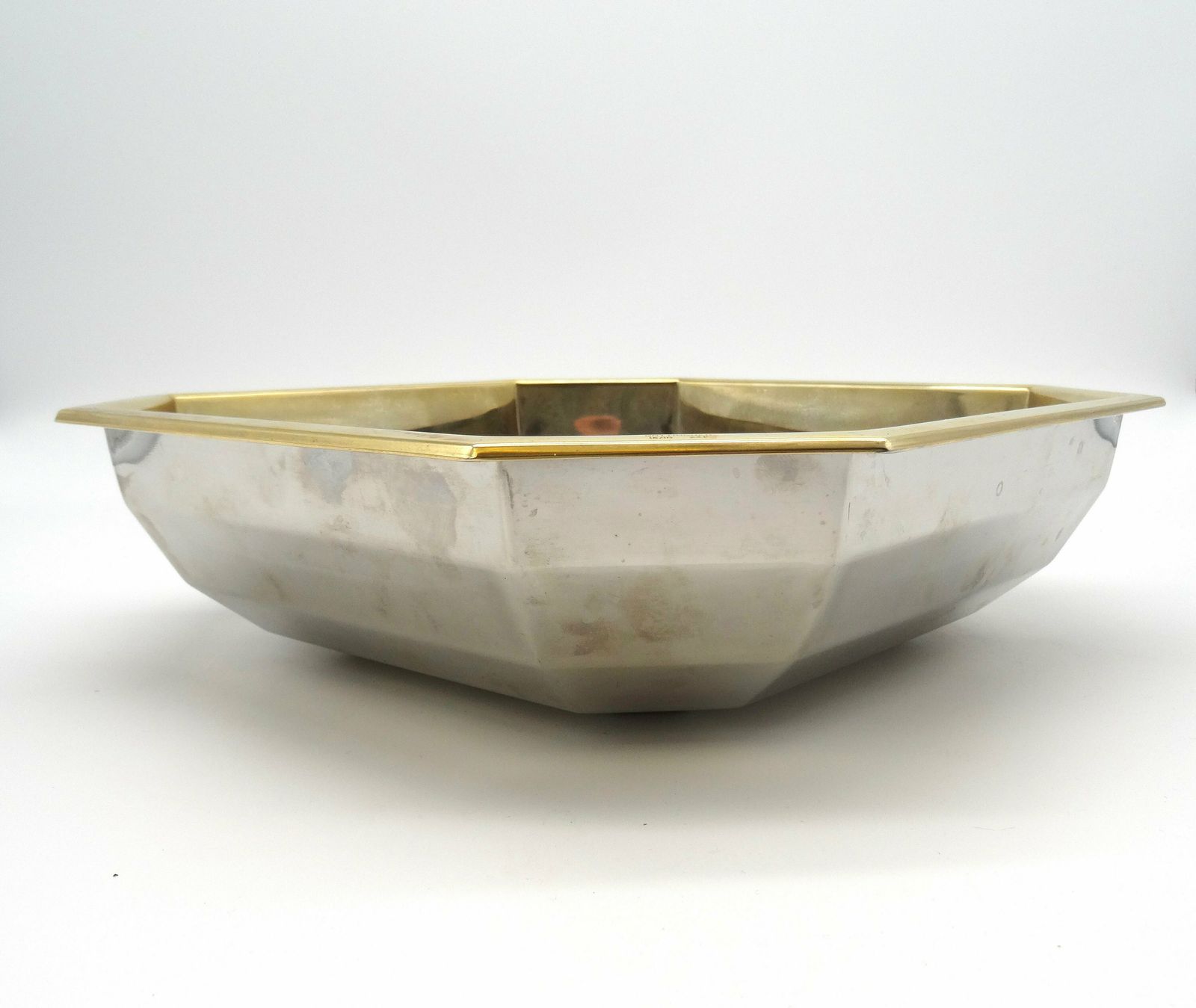Beautiful Mid Century Silver & Gold Plated Geometric Fruit Bowl Center Of Table By Gotthingen photo 411.0