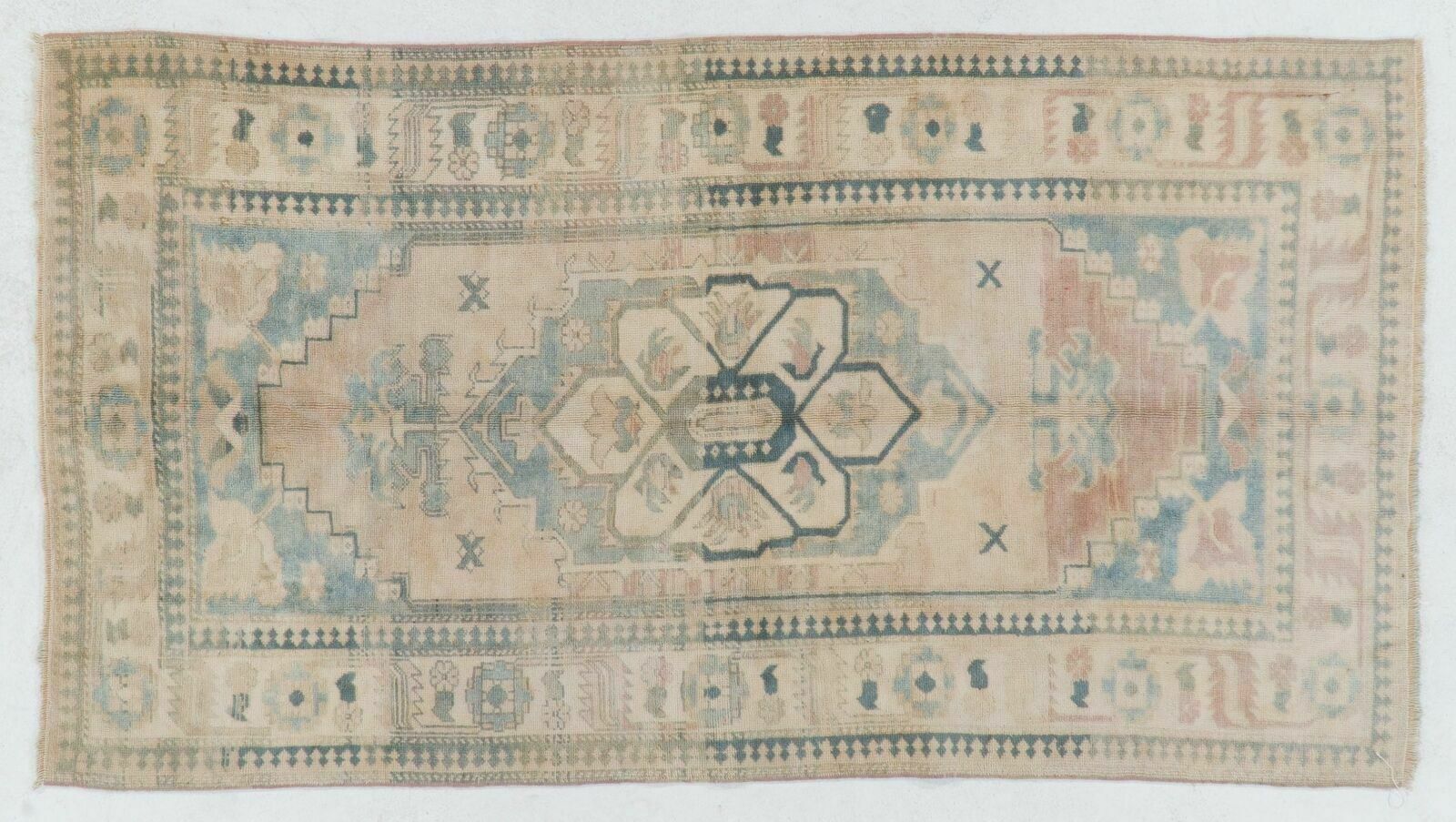 4.4x8 Ft Vintage Turkish Oushak Rug With Wool Pile In Faded Pink And Blue photo 644.0