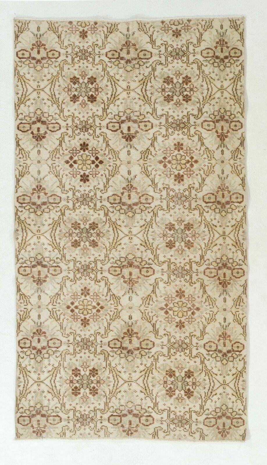 4x6.8 Ft Hand Knotted Vintage Turkish Oushak Rug With Floral Design