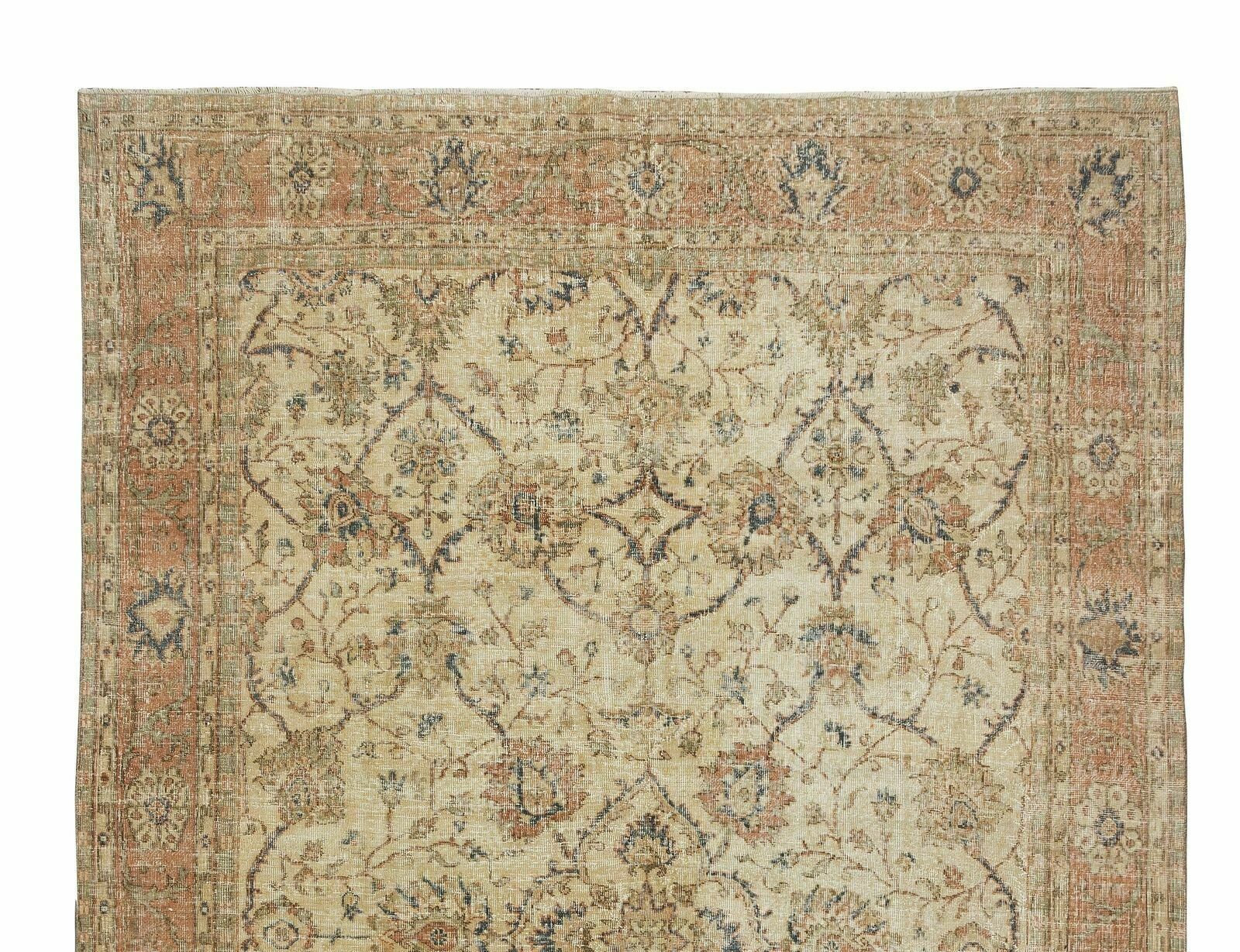 Vintage Hand Knotted Turkish Oushak Wool Area Rug With Floral Design photo Textiles