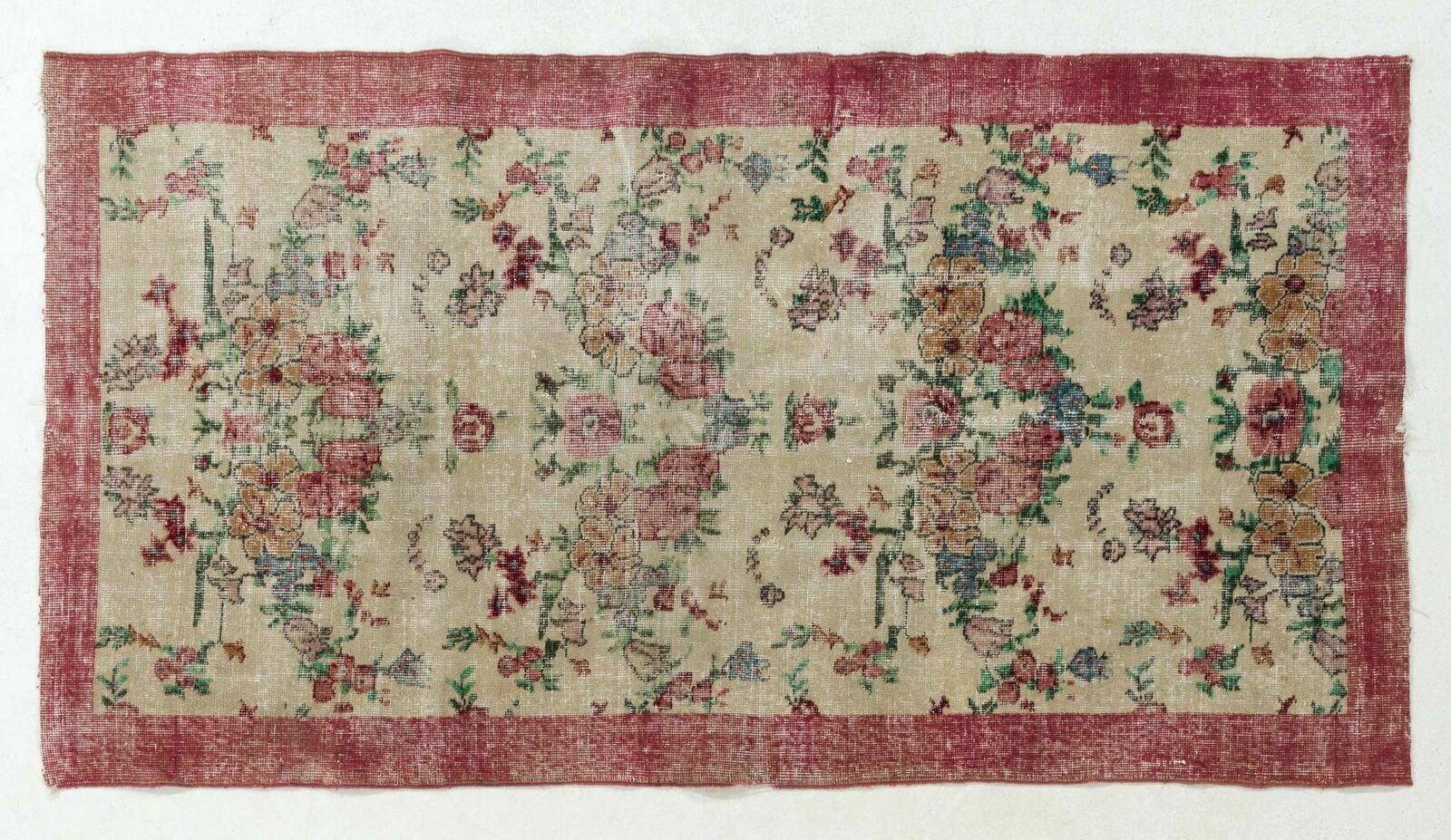 Vintage Turkish Floral Rug With Low Wool Pile In Red And Ivory photo 356.0