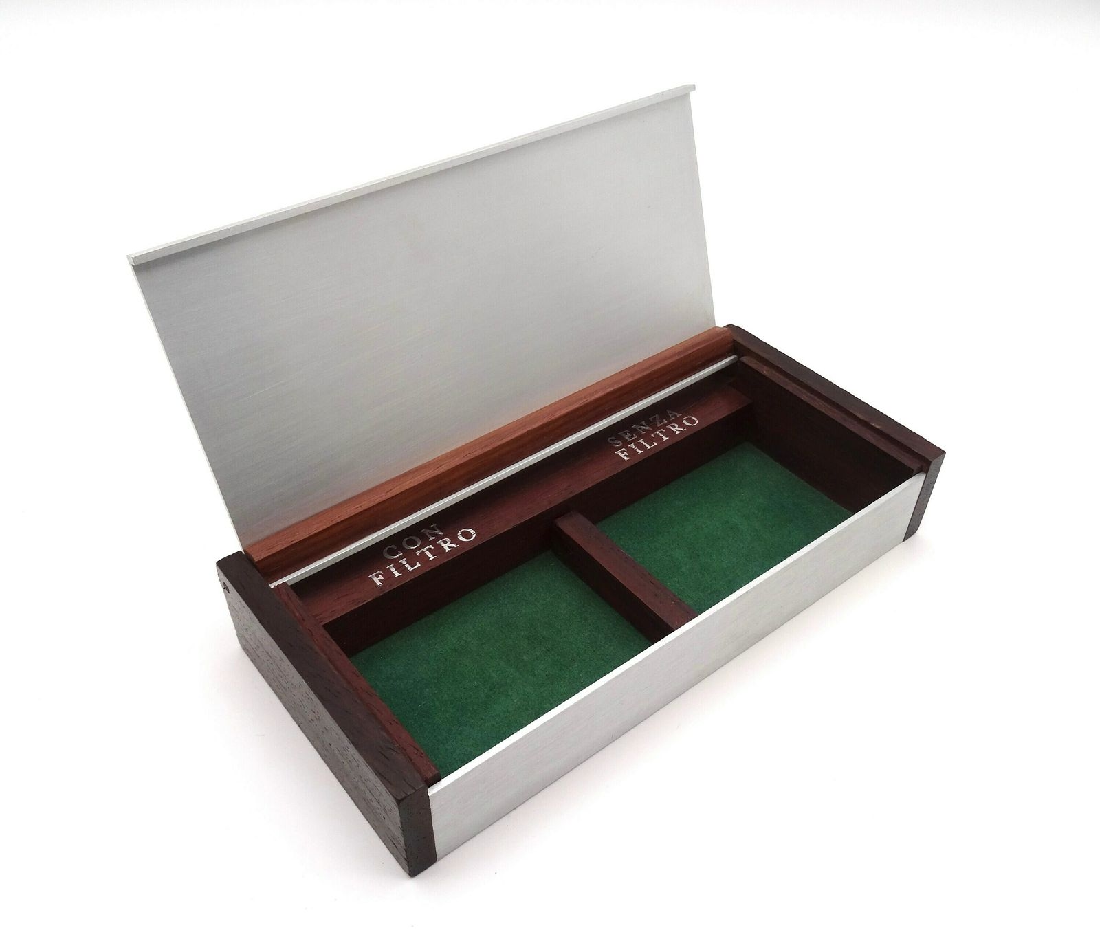 Rare Mid Century Modernist Design Teak & Metal Cigarette Box Italy 1960 photo 286.0