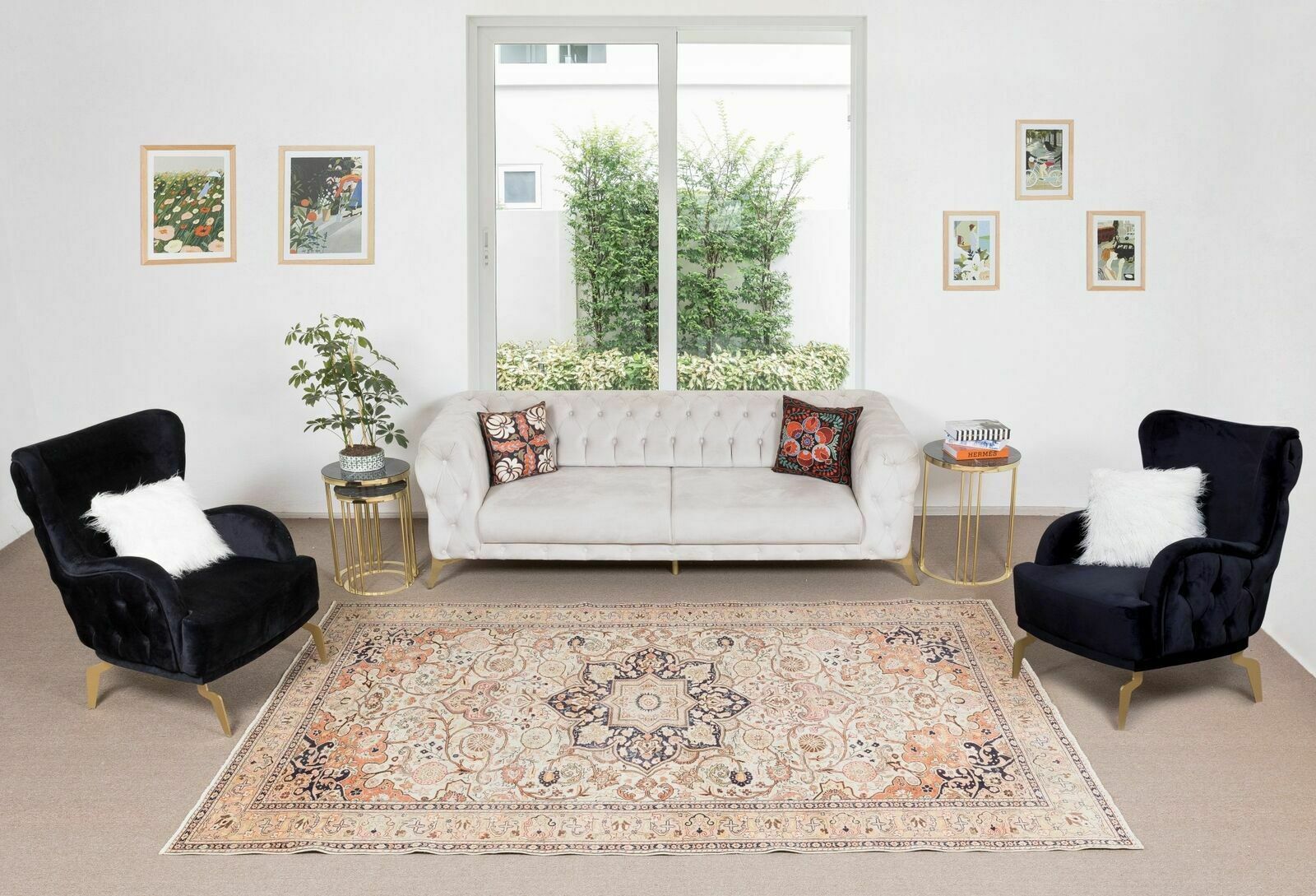 6.4x10 Ft Vintage Handmade Turkish Wool Area Rug With Medallion Design photo furniture