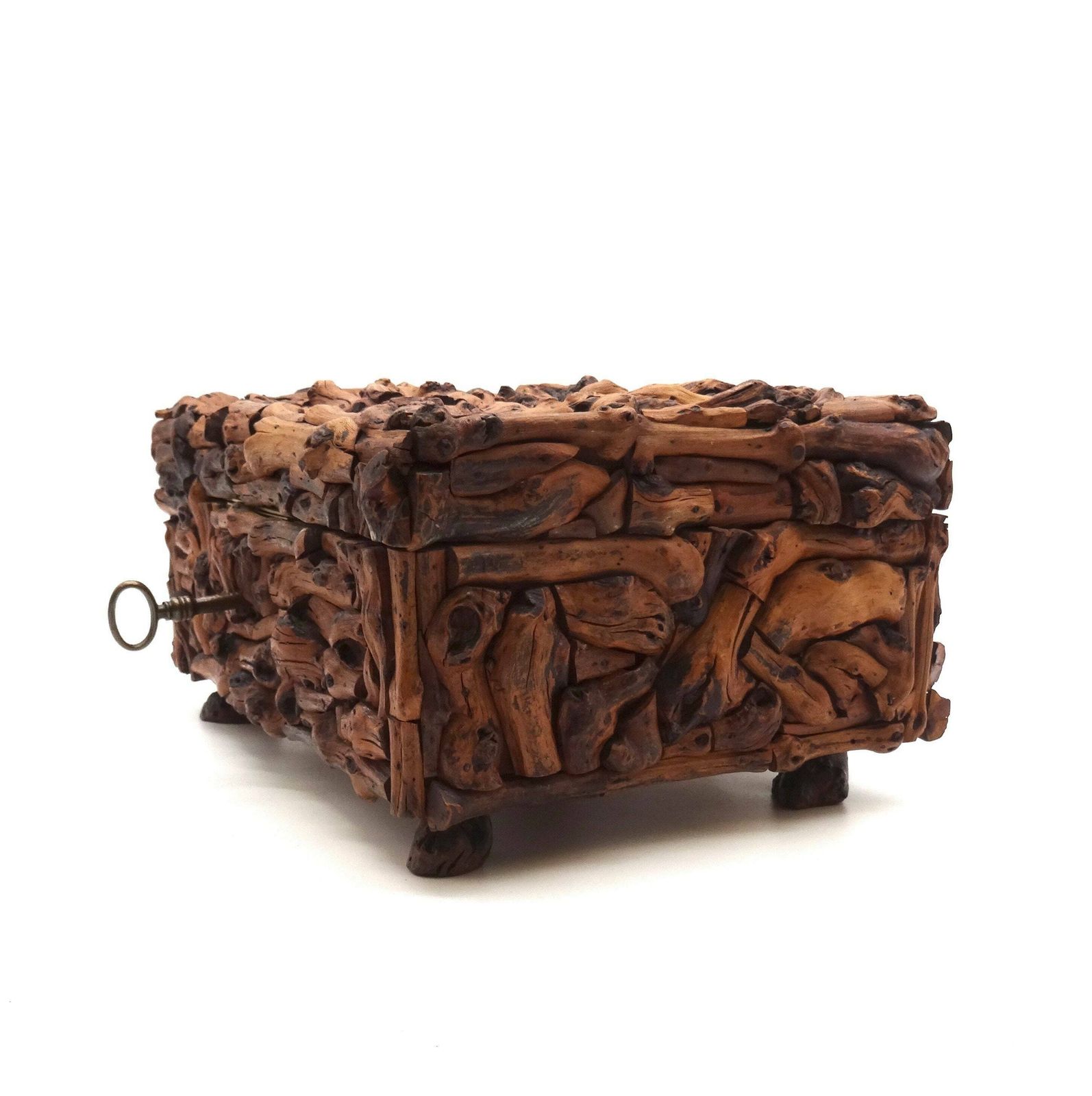 Rare Antique Black Forest Tramp Folk Art Root Wood Jewelry Box Germany 1890 photo vinterior