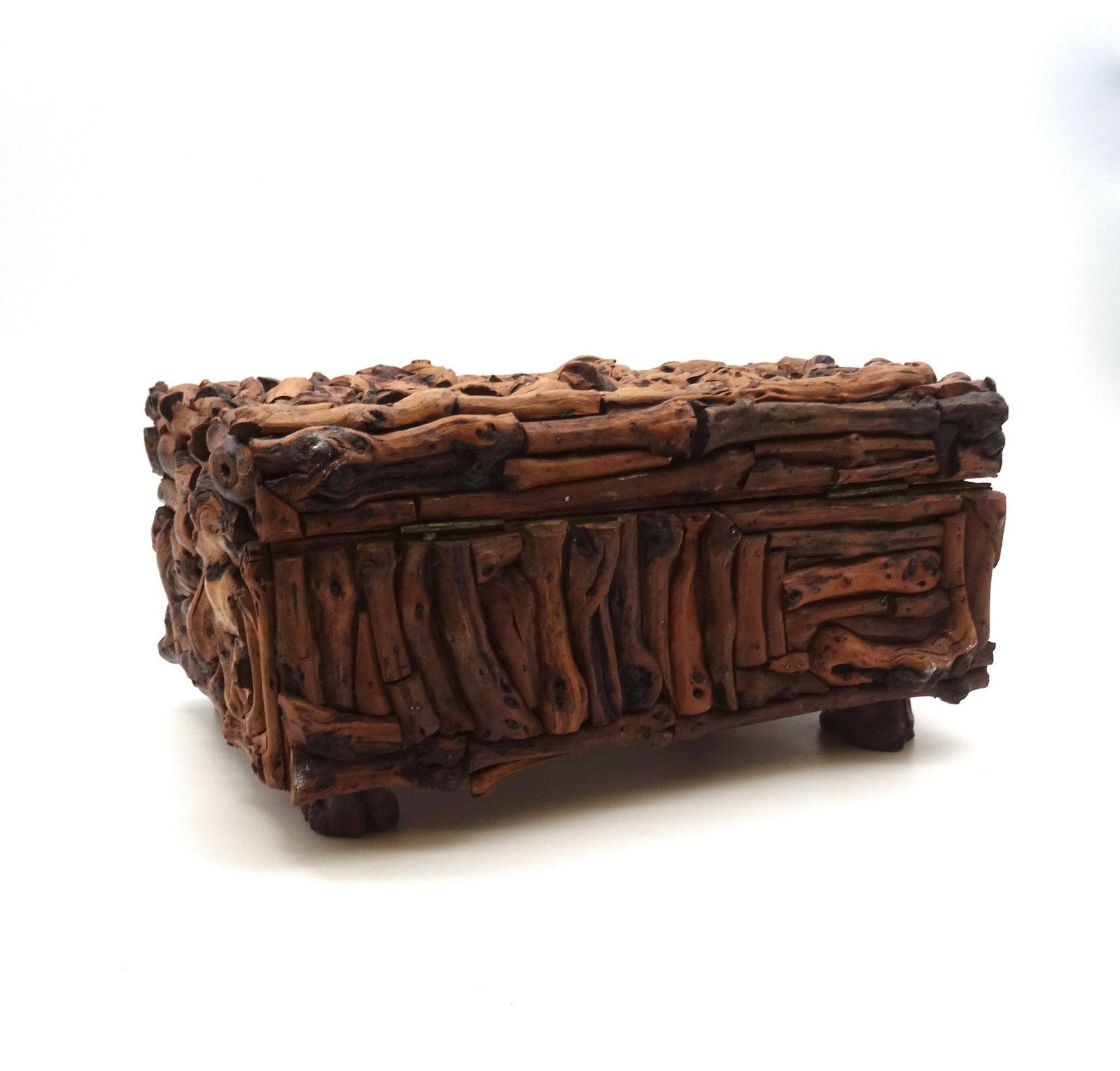 Rare Antique Black Forest Tramp Folk Art Root Wood Jewelry Box Germany 1890 photo vintage