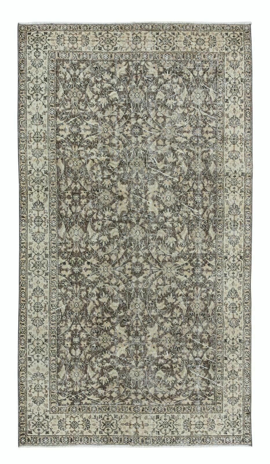 4.6x8.3 Ft Vintage Floral Rug, Hand Knotted Turkish Carpet In Beige & Brown