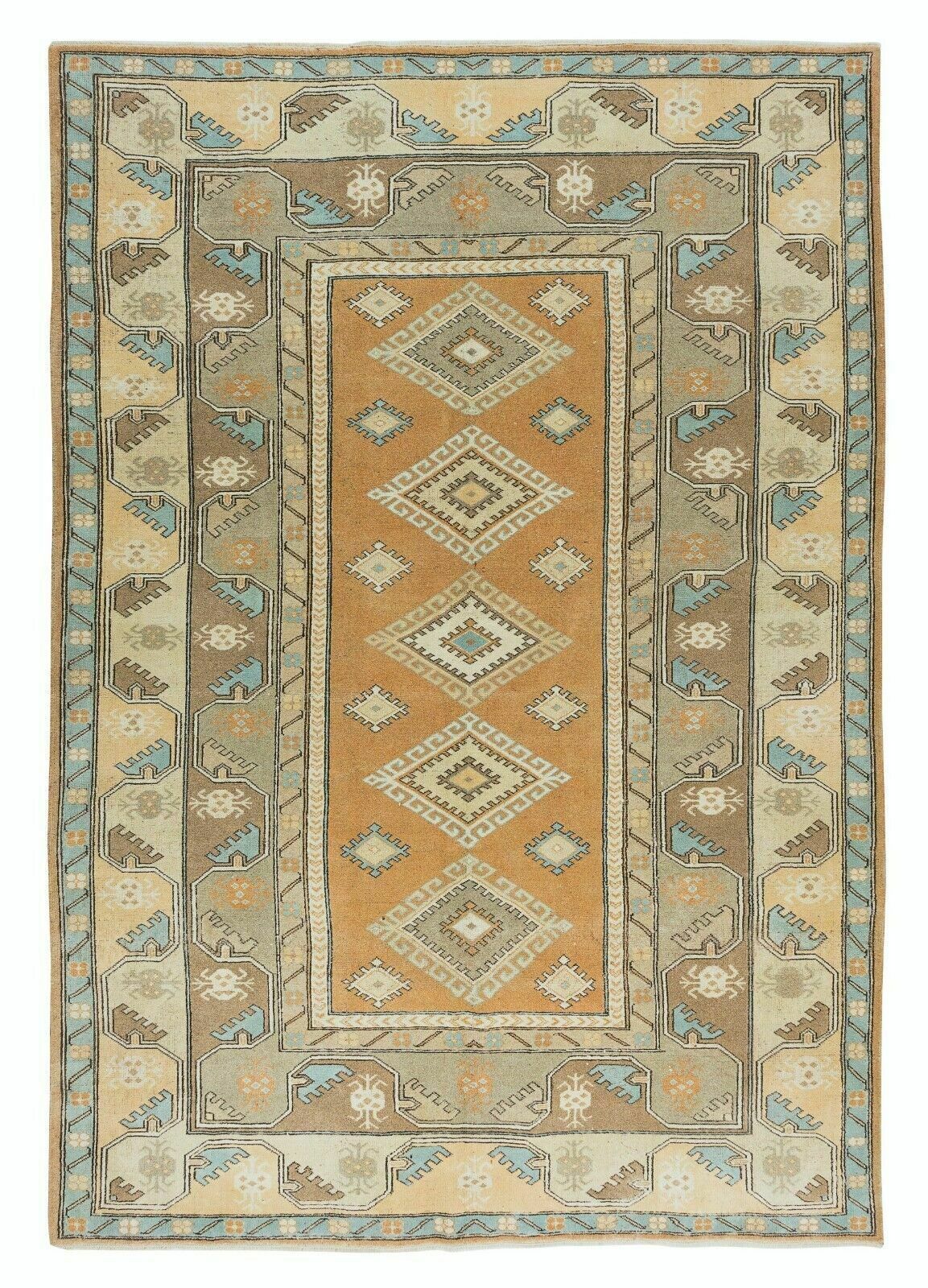 6.7x9.4 Ft Vintage Handmade Turkish Milas Rug, 100% Wool
