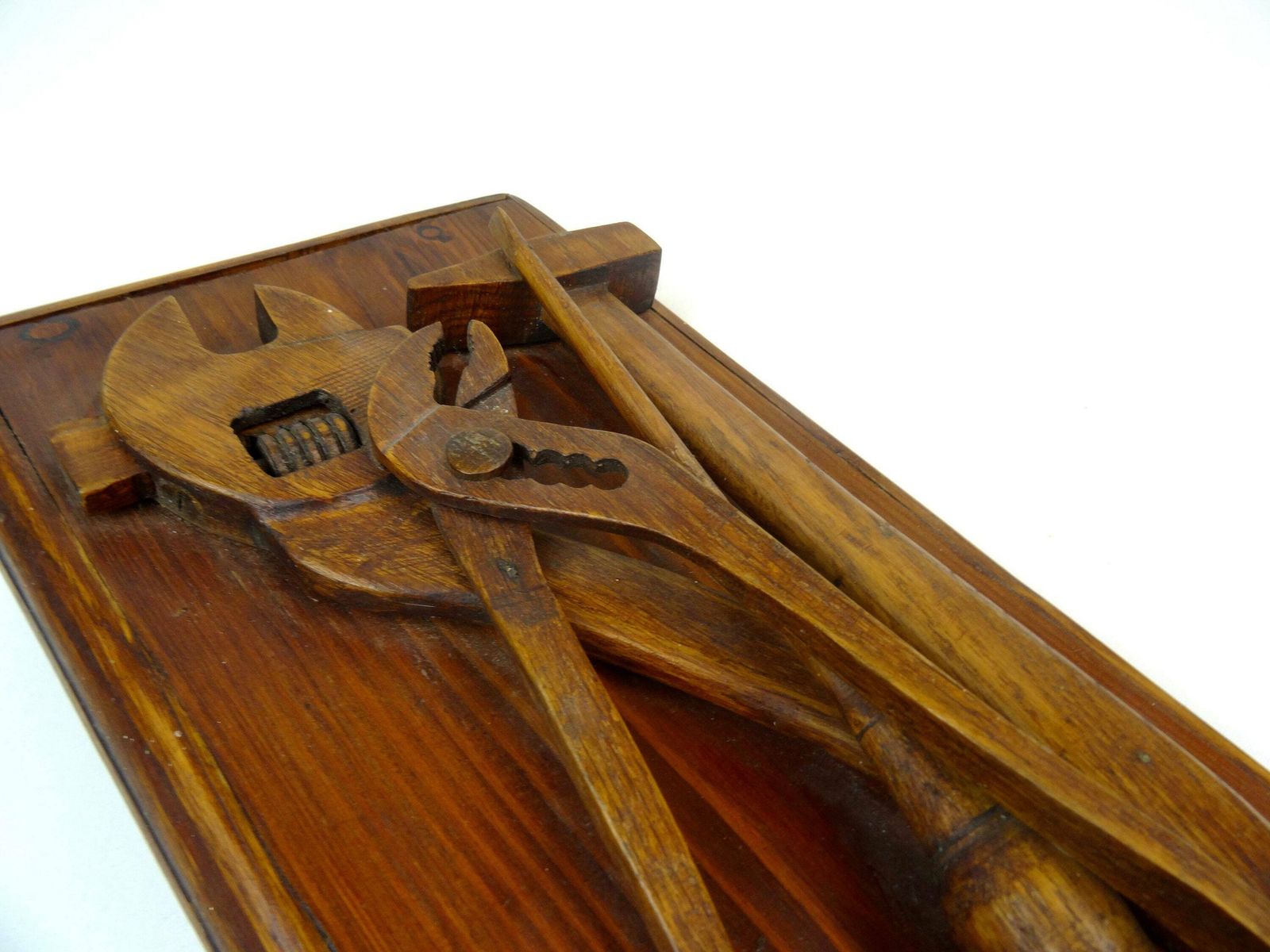 Breathtaking Antique Wooden Hand Carved Art Deco Tools Wall Art Sculpture France 1920 photo vintage
