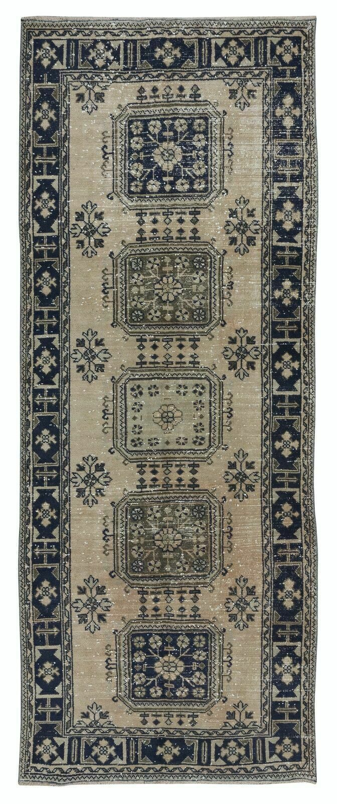 4.7x11.8 Ft Vintage Handmade Corridor Rug, Wide Hallway Runner, Stair Carpet