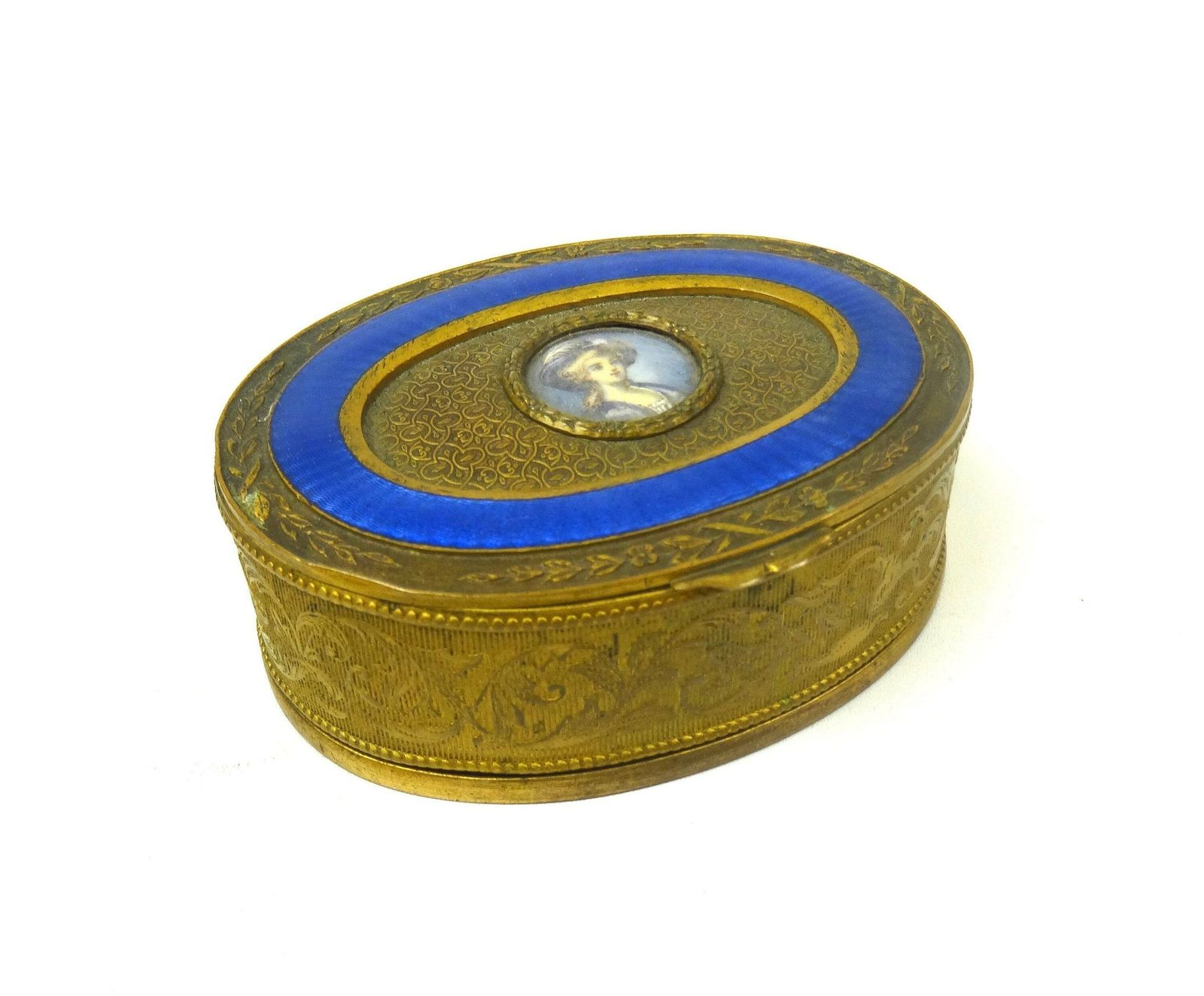 Original Art Nouveau Fire Gilded Jewelry Box Guilloche Enamel 1890