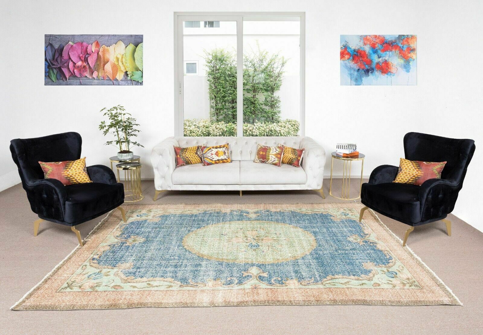 7x10.6 Ft Handmade Turkish Area Rug, Vintage Floral Wool Carpet With Soft Colors photo furniture