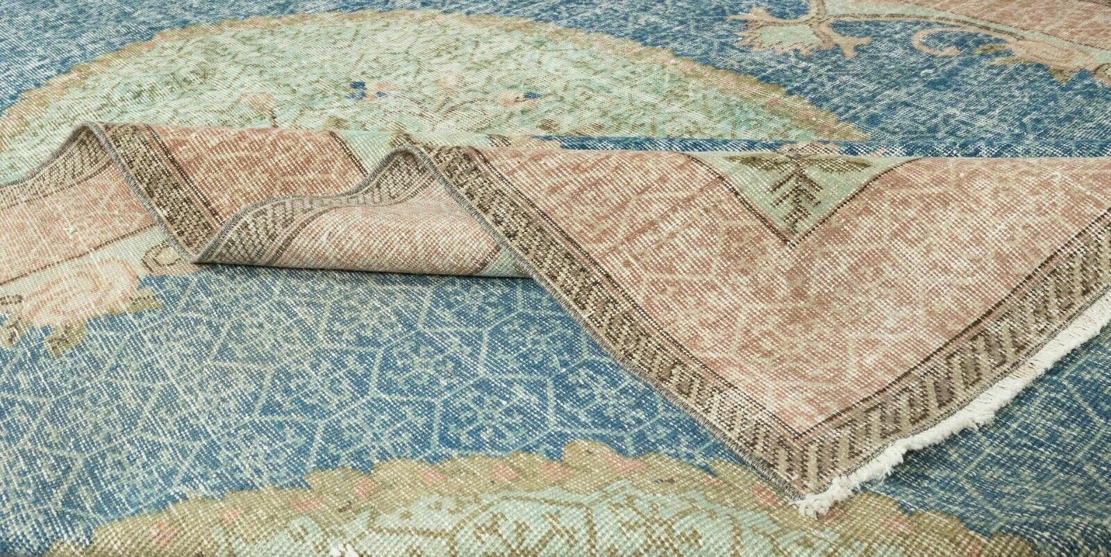 7x10.6 Ft Handmade Turkish Area Rug, Vintage Floral Wool Carpet With Soft Colors photo for sale