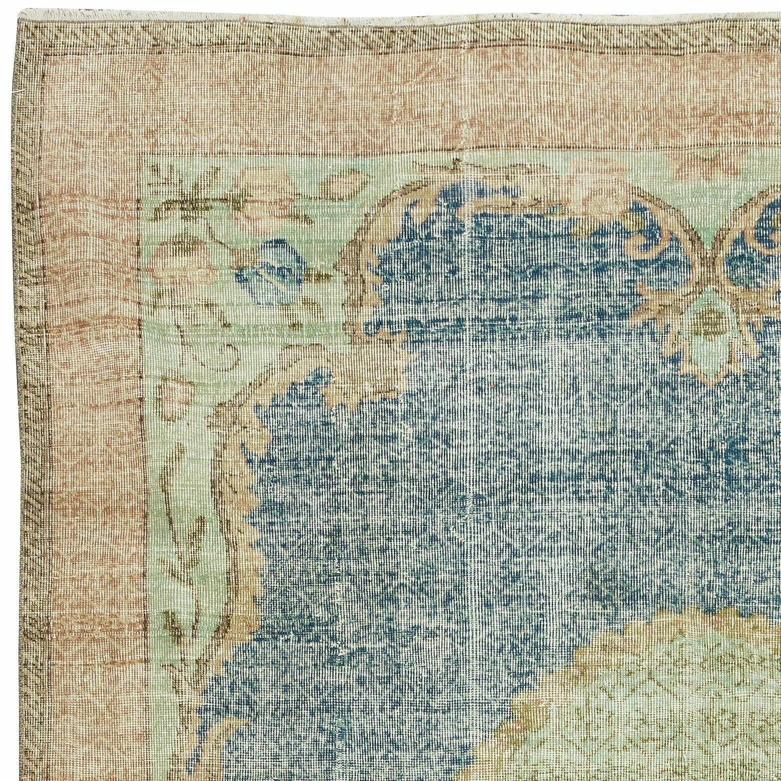 7x10.6 Ft Handmade Turkish Area Rug, Vintage Floral Wool Carpet With Soft Colors photo Textiles