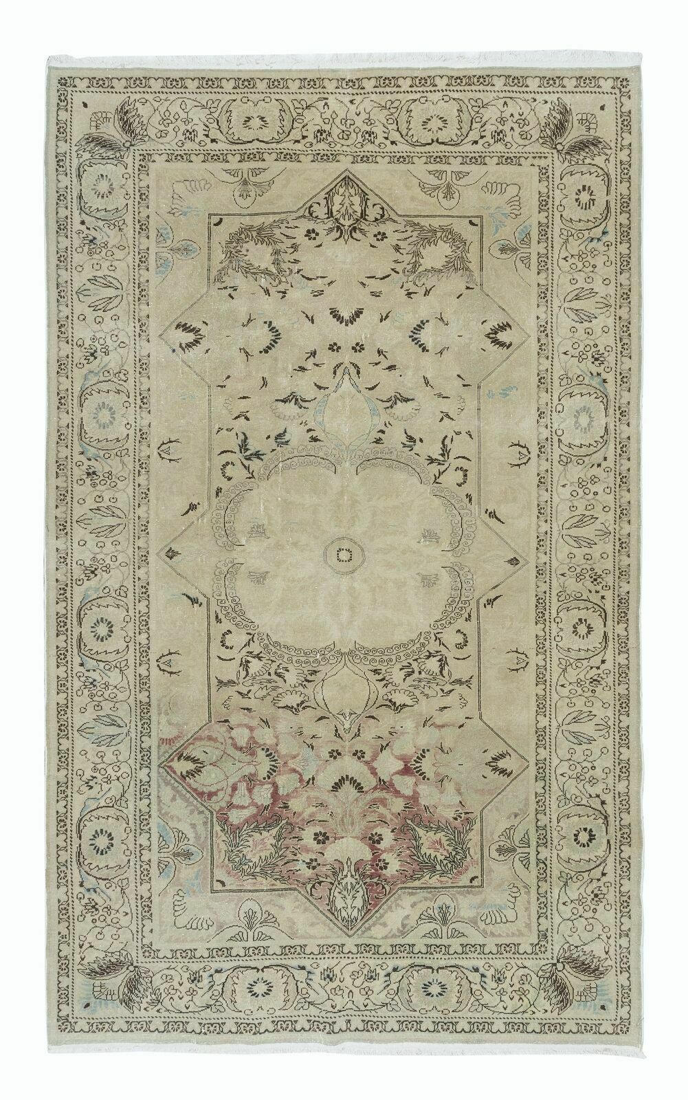 5x8 Ft Farmhouse Decor Vintage Handmade Rug In Beige, Sun Faded Anatolian Carpet