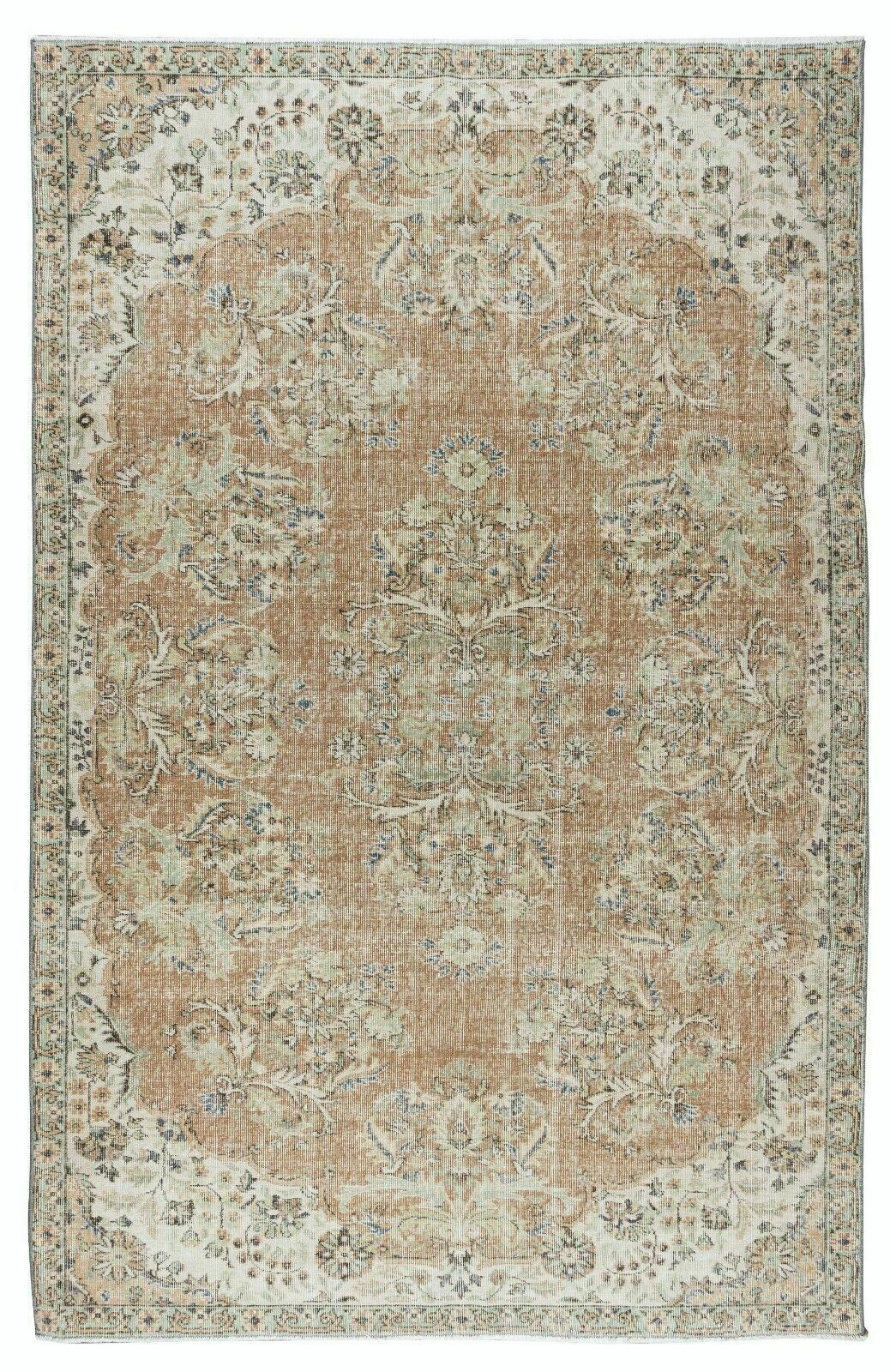 6.5x10.2 Ft Hand Knotted Vintage Oushak Rug, Traditional 1960s Floor Covering