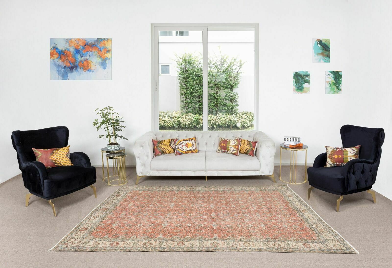 6.6x10.5 Ft Hand Knotted Floral Vintage Turkish Rug, Wool And Cotton Carpet photo furniture