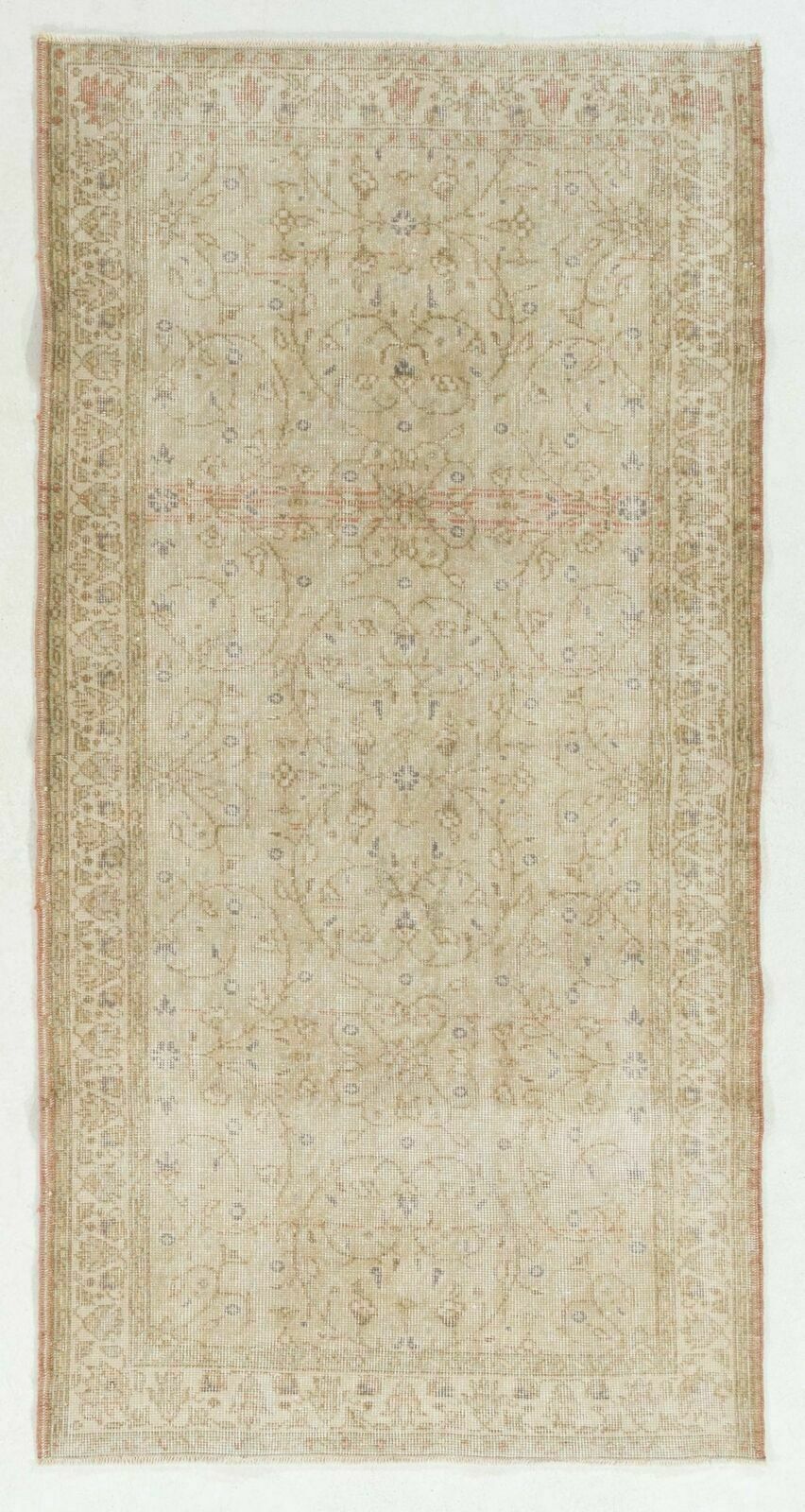3.5x6.8 Ft Floral Patterned Hand Knotted Vintage Oushak Rug, Floor Covering