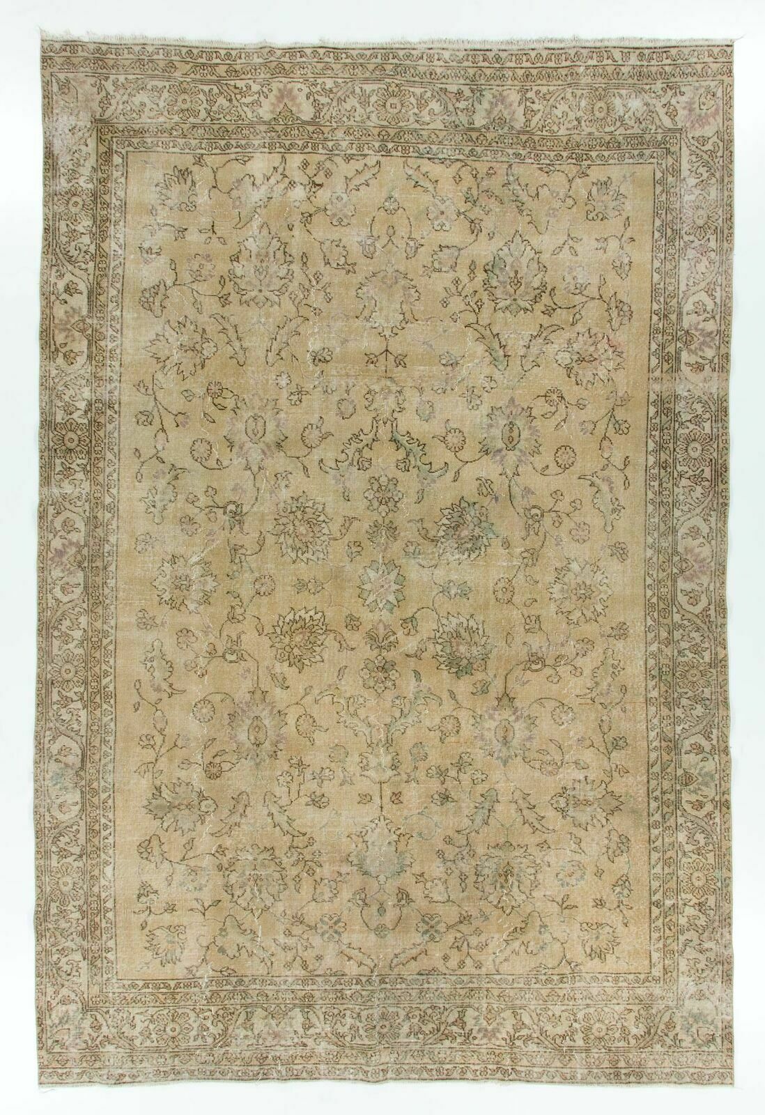 8x11.7 Ft Antique Washed Vintage Turkish Oushak Rug. Wool Carpet. Floor Covering