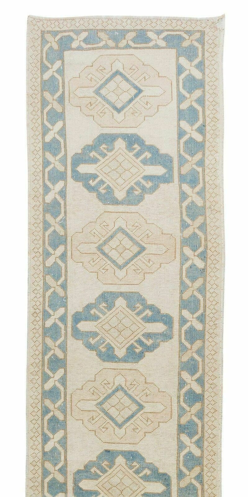 2.9x13.8 Ft Vintage Hand Knotted Anatolian Oushak Runner Rug For Hallway Decor photo Textiles