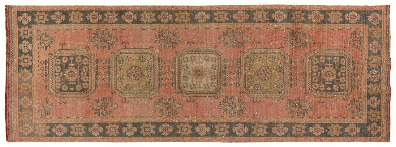 4.3x11.6 Ft Vintage Anatolian Village Runner Rug, Tribal Style Hallway Runner photo Textiles