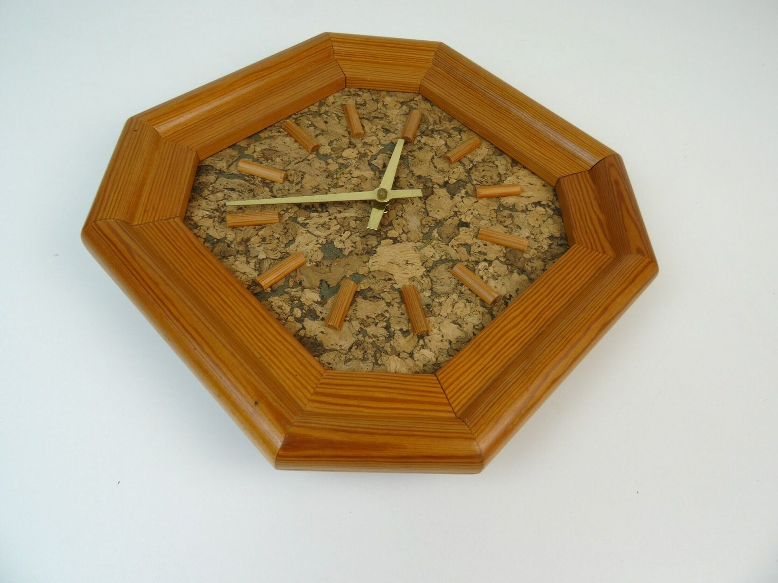 Rare Mid Century Pine Wood And Cork Wall Clock By Zentra photo vinterior