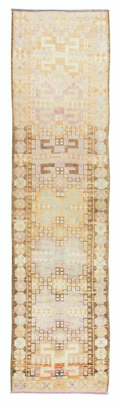 2.9x11.4 Ft Vintage Hand Knotted Anatolian Oushak Runner Rug For Hallway Decor
