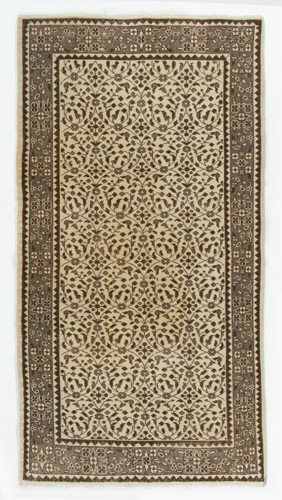 3.7x7 Ft Hand Knotted Vintage Anatolian Oushak Accent Rug With Floral Design