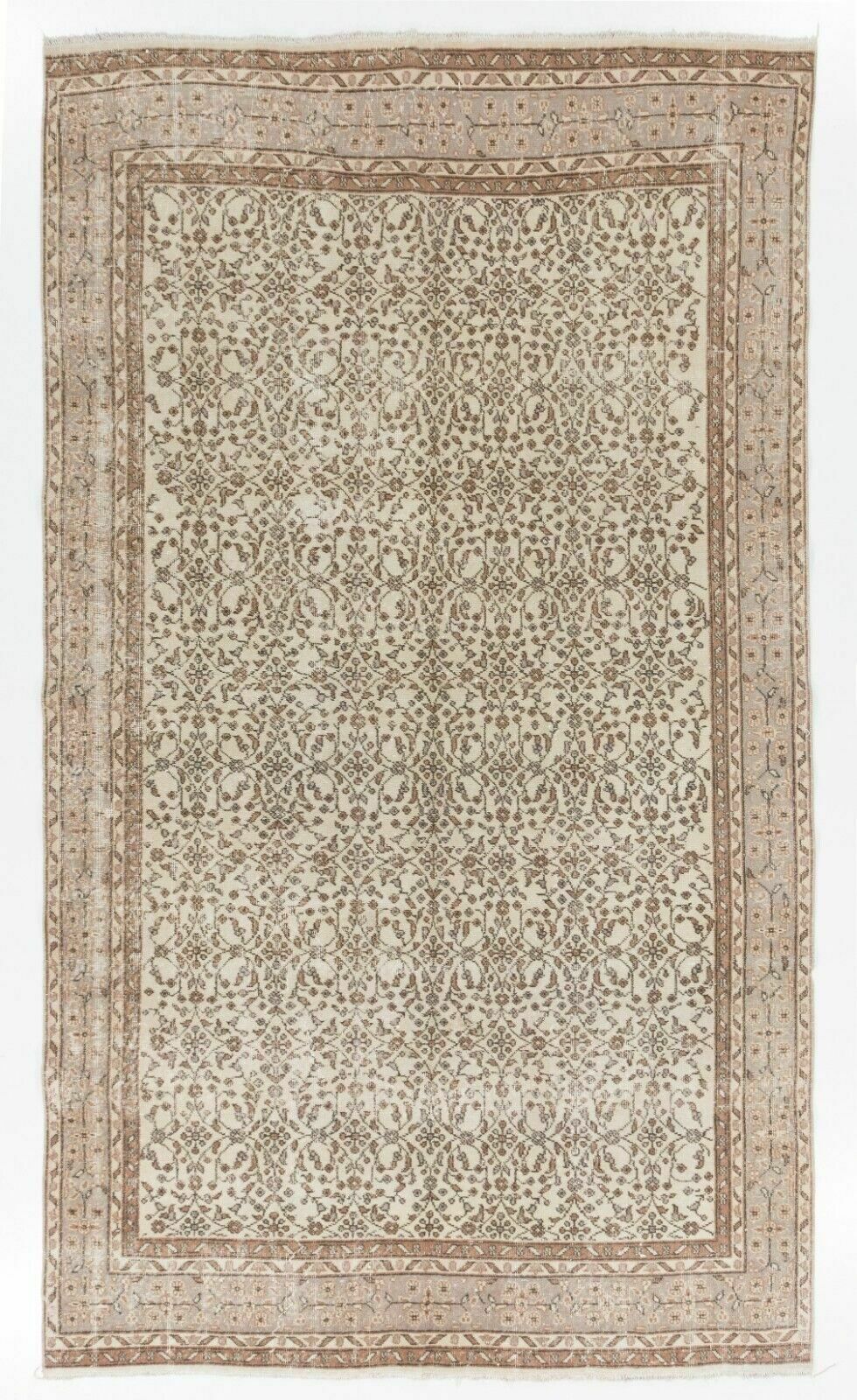 6x10.5 Ft Handmade Vintage Turkish Oushak Rug With Floral Design