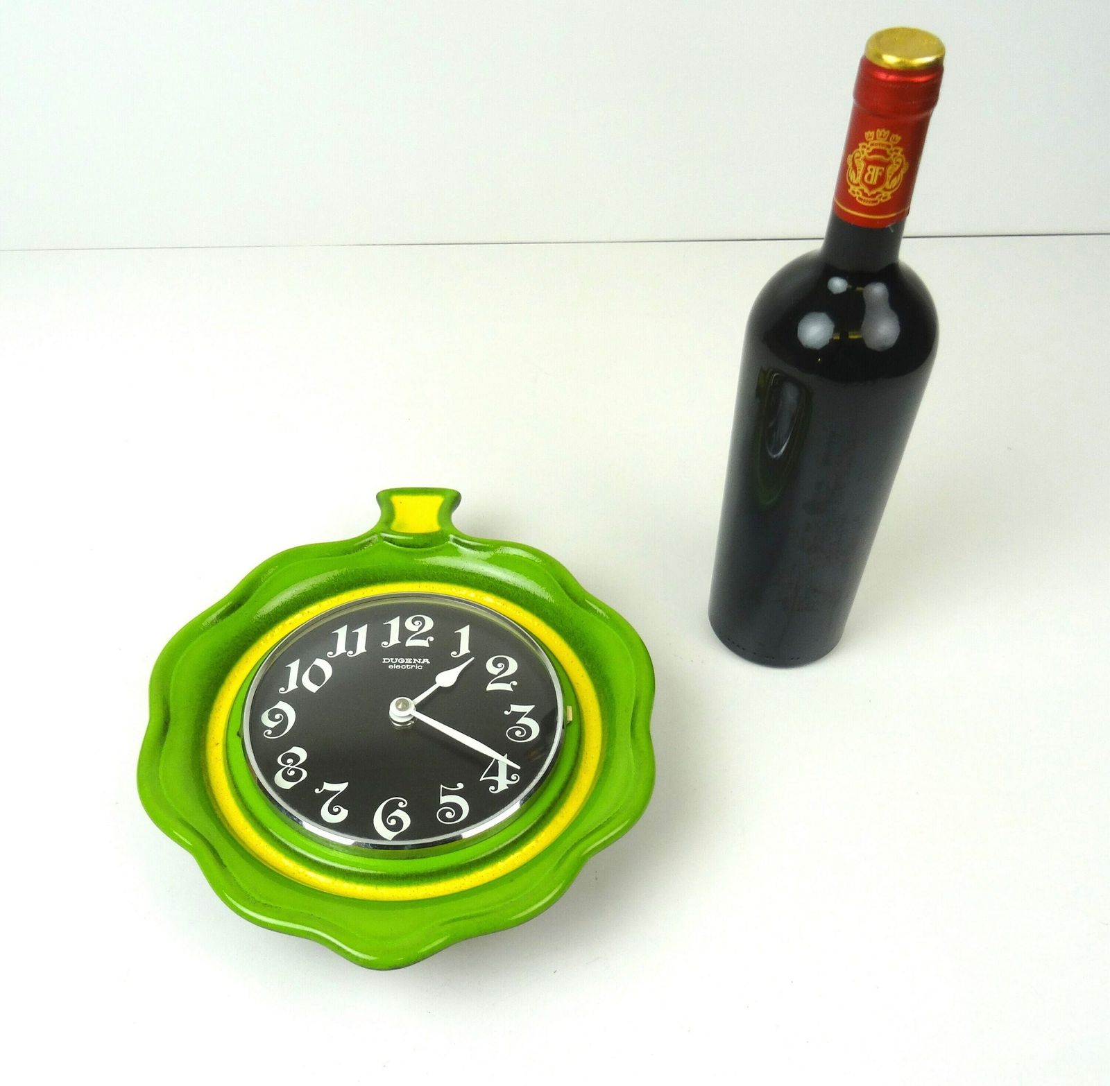 Beautiful Rare 70s Mid Century Green Apple Ceramic Wall Clock By Dugena photo Home Decor