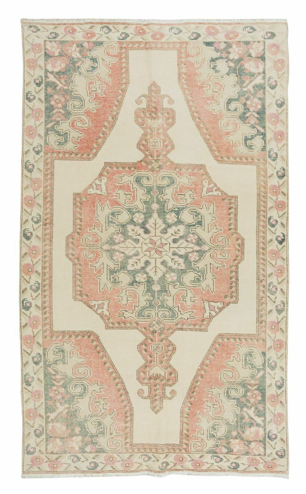 4.3x7.3 Ft Handmade Geometric Rug From Turkey, Vintage Traditional Carpet