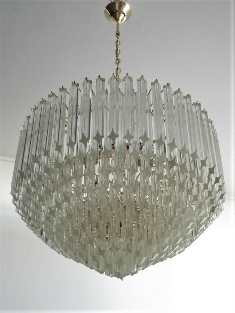Modern Quadriedri Murano Glass Chandelier   265 Trasparent Prism   Gold Frame photo furniture