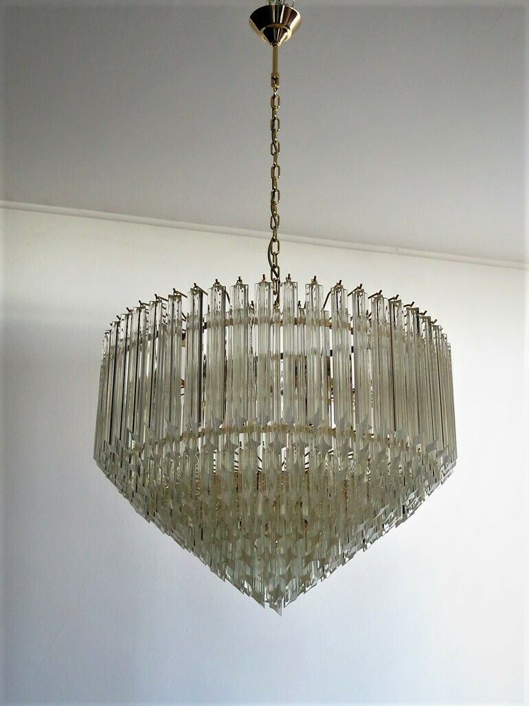 Modern Quadriedri Murano Glass Chandelier   265 Trasparent Prism   Gold Frame photo buy