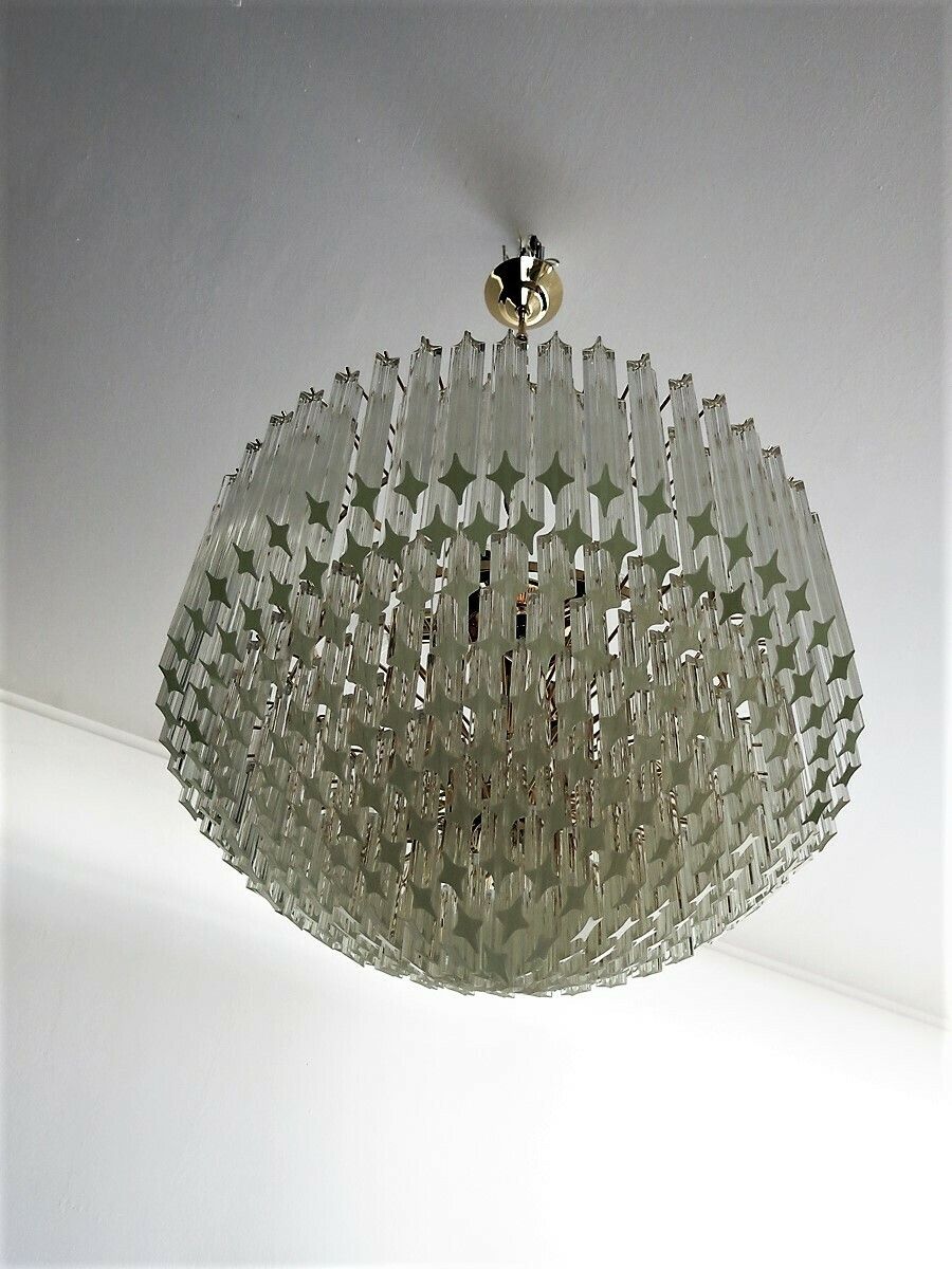 photo buy Modern Quadriedri Murano Glass Chandelier   265 Trasparent Prism   Gold Frame
