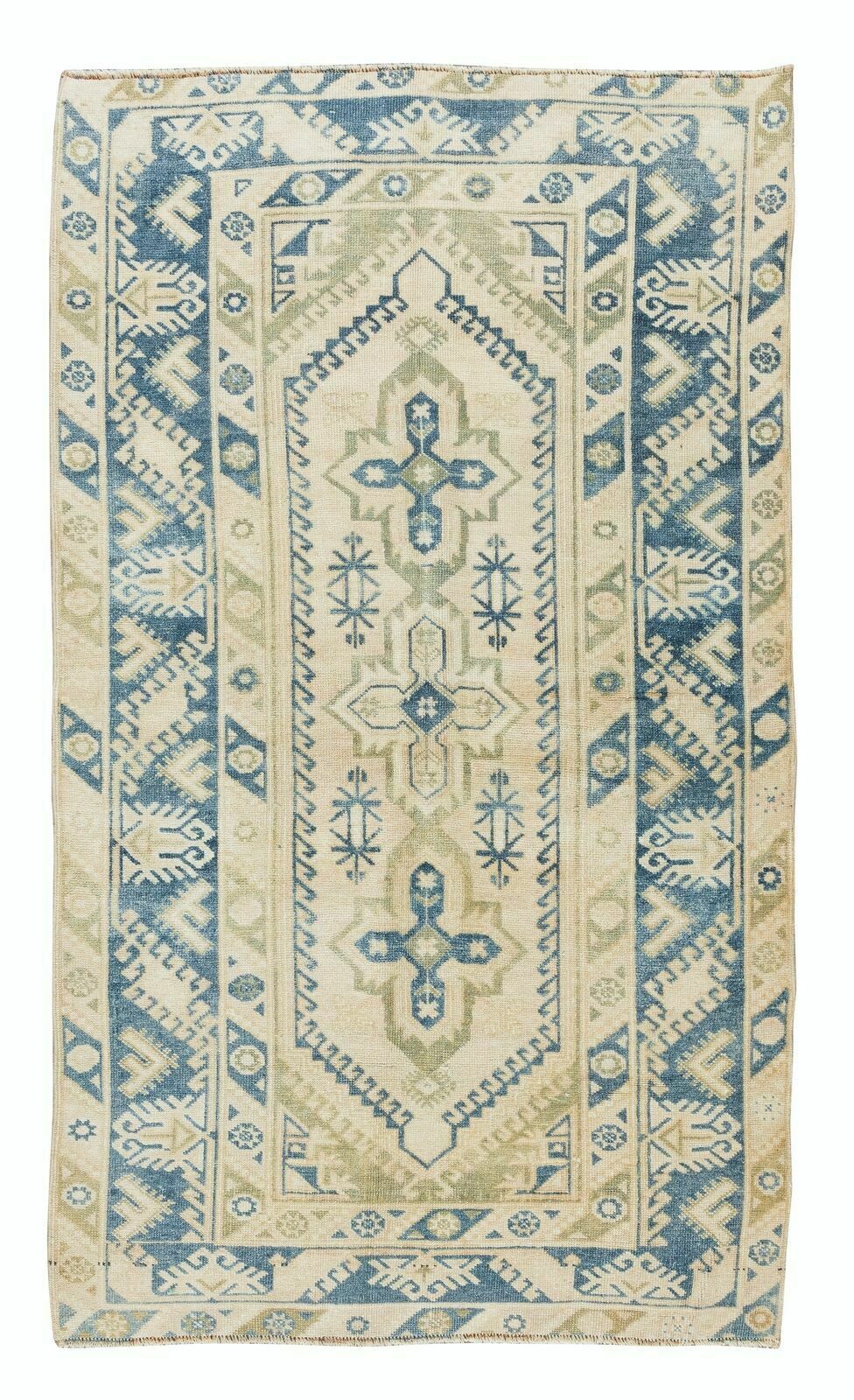 4x6.9 Ft Vintage Handmade Rug From Central Anatolia, Woolen Floor Covering
