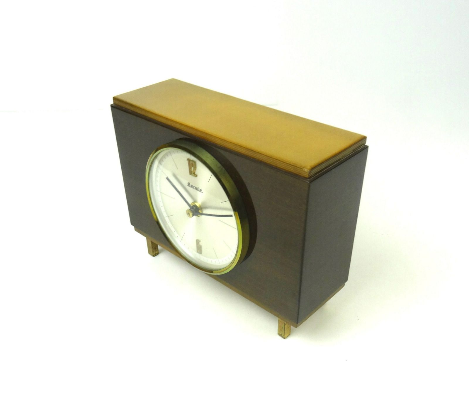 Beautiful Rare Mid Century 60s Teak Desk Clock By Hermle photo for sale