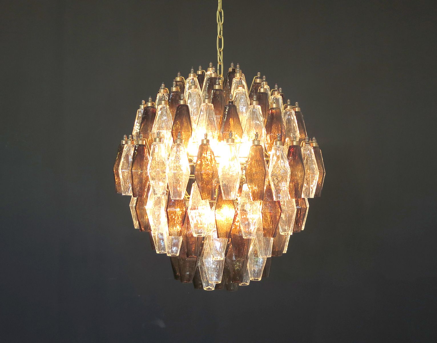 Amazing Spherical Murano Poliedri Candelier   140 Poliedri Trasparent And Smoked photo vinterior