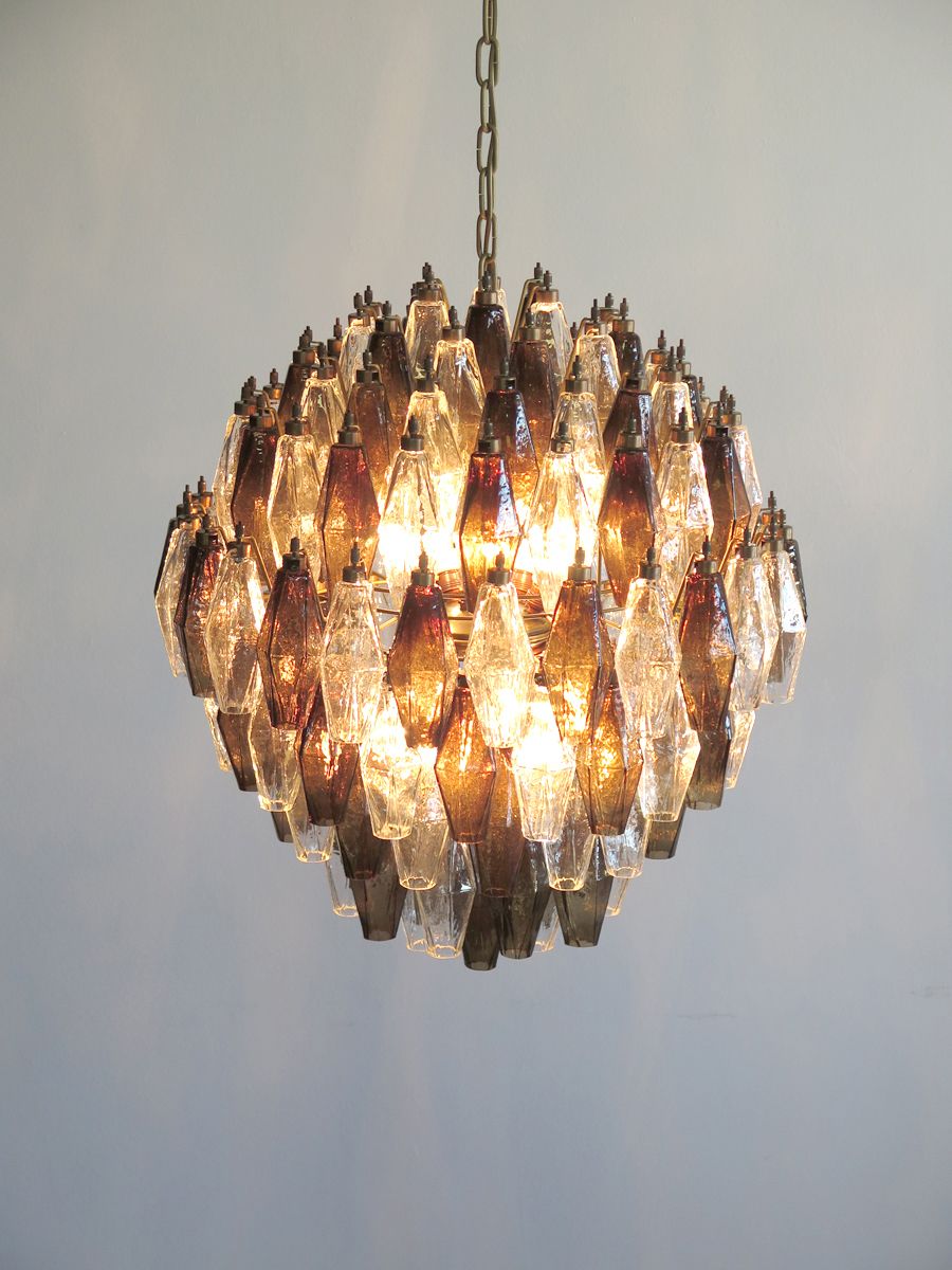 Amazing Spherical Murano Poliedri Candelier   140 Poliedri Trasparent And Smoked photo buy