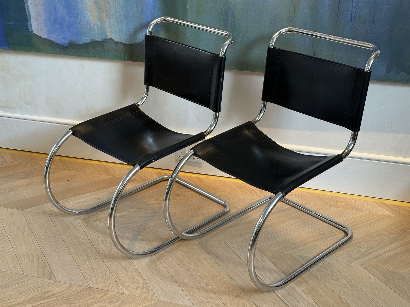 Pair Of Vintage 1970s Mies Van Der Rohe Mr10 Cantilever Side/Dining Chairs By Thonet